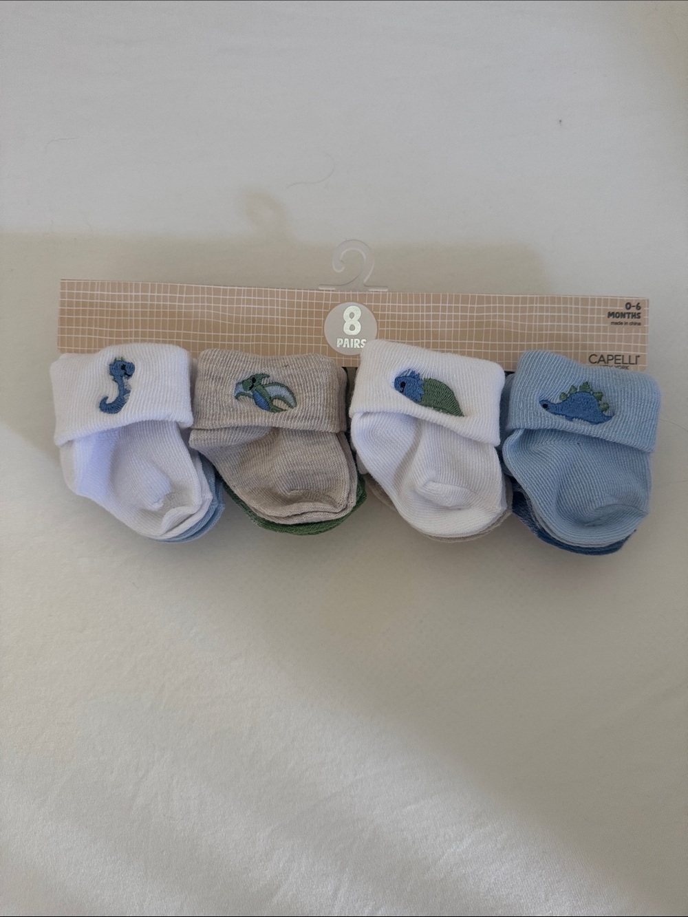 Capelli of New York Blue, White & Gray Baby Dino Socks - 8 Pairs